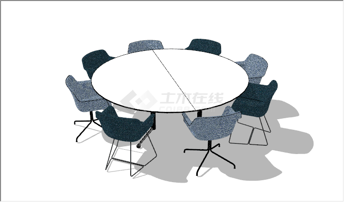 现代蓝色办公室圆形会议桌椅组合su模型-图二
