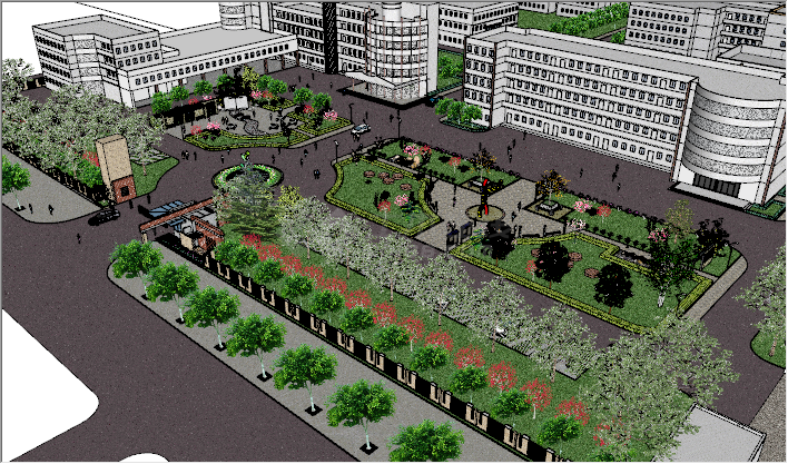 现代校园广场景观规划su模型-图二