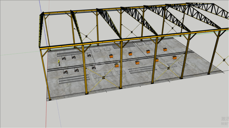 工厂车间钢结构框架su模型-图二