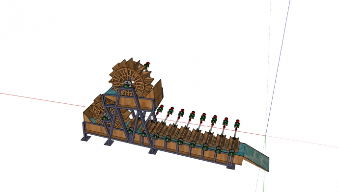 棕色的带有多个齿轮的多级水车su模型_图1
