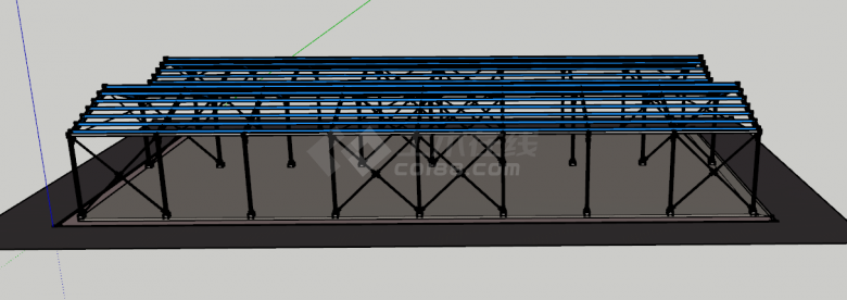 蓝色中式简约钢结构框架su模型-图一
