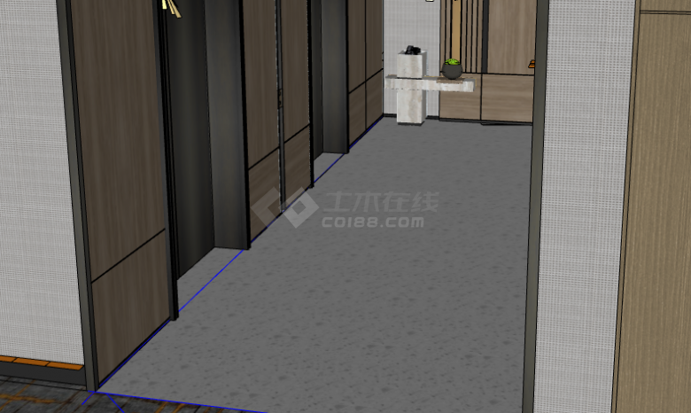 木制简约电梯间电梯厅过道走廊 SU模型 -图二