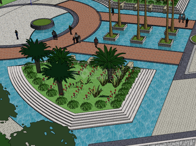 椰子树主题广场公园su模型-图二