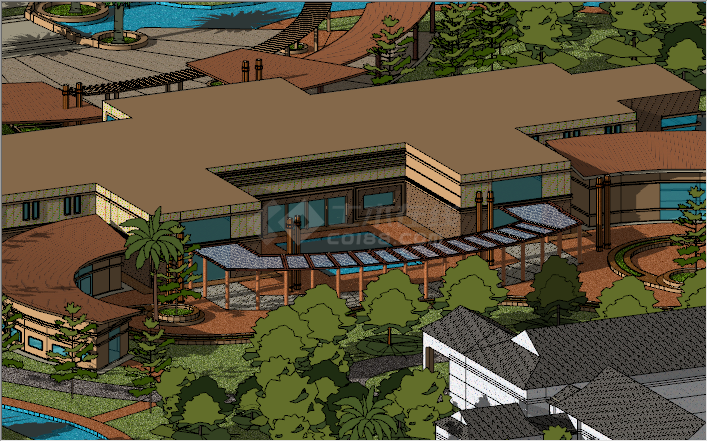 东南亚风格度假村广场公园景观su模型-图二