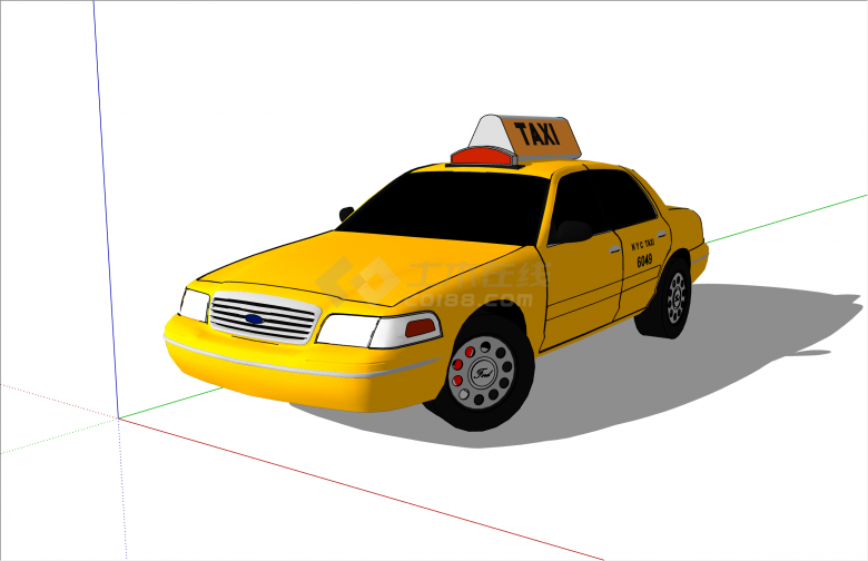 现代黄色出租车轿车su模型-图一