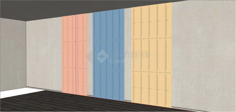 三色系护墙板组合su模型-图二