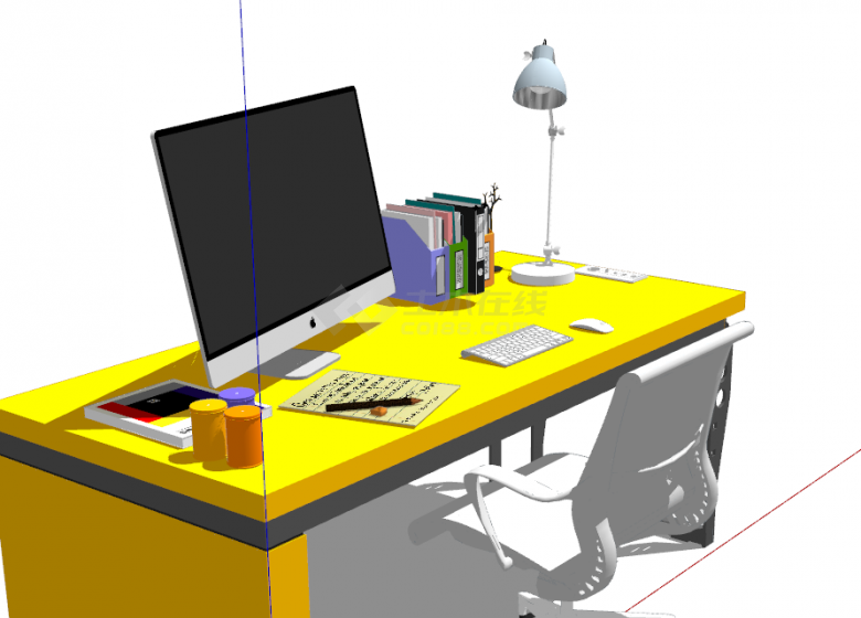 台灯书架电脑桌面饰品摆件su模型-图二