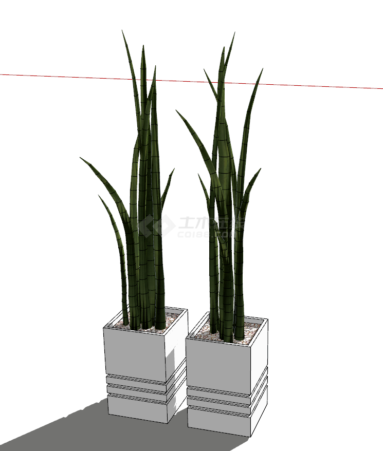 两小盆绿色盆栽植物su模型-图二