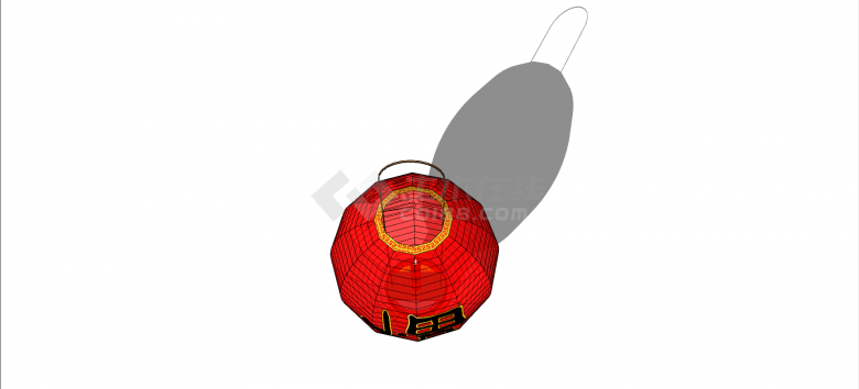 古典中式带福字红色吊灯灯笼su模型-图二
