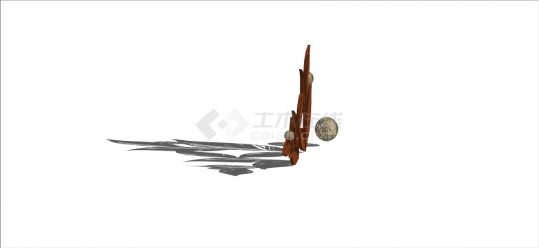 现代创意艺术棕色木制镂空树叶雕塑su模型-图二