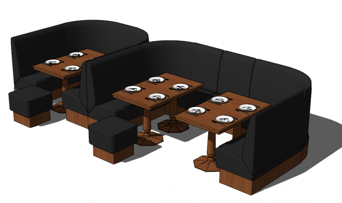现代轻奢黑色木质大气创意卡座座椅su模型_图1