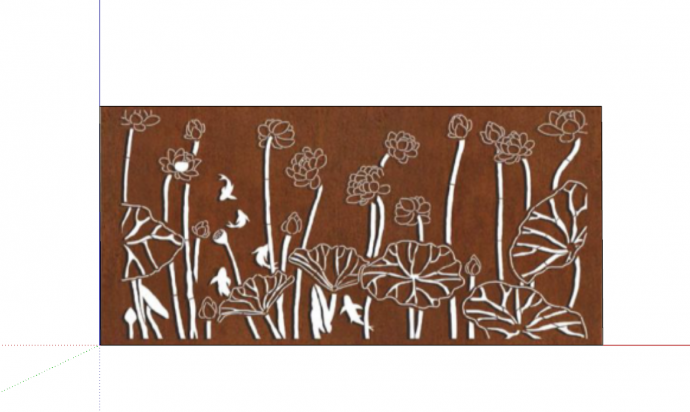 花卉类棕色锈板景墙su模型_图1