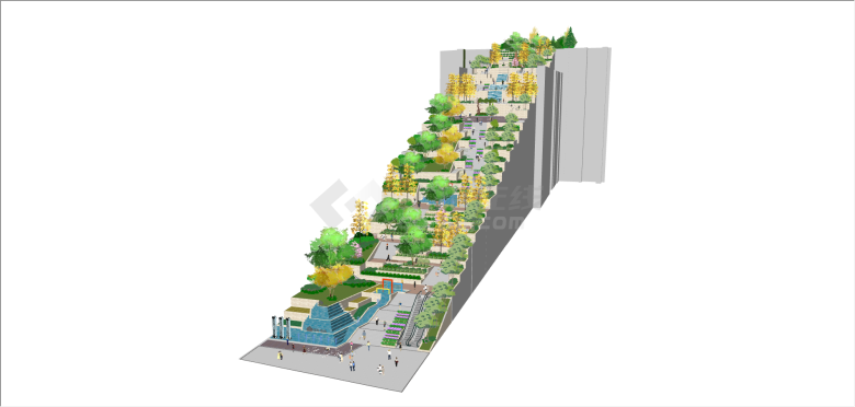 现代高差地形景观建筑su模型-图一