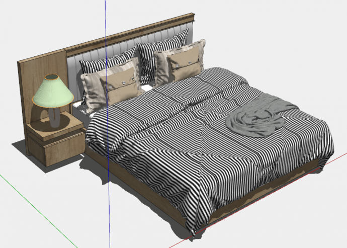 简约木质条纹舒适双人床su模型_图1