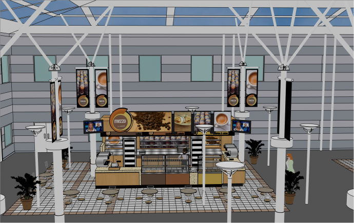 小型现代风格咖啡面包店su模型_图1