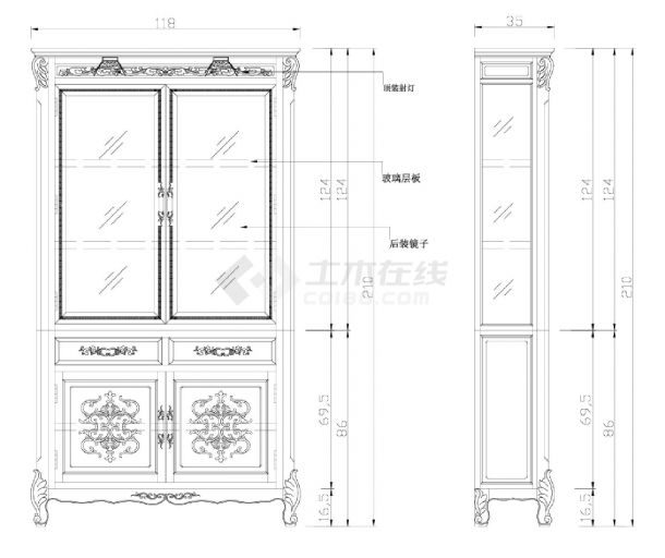 欧式玻璃饰物柜详图CAD图-图一