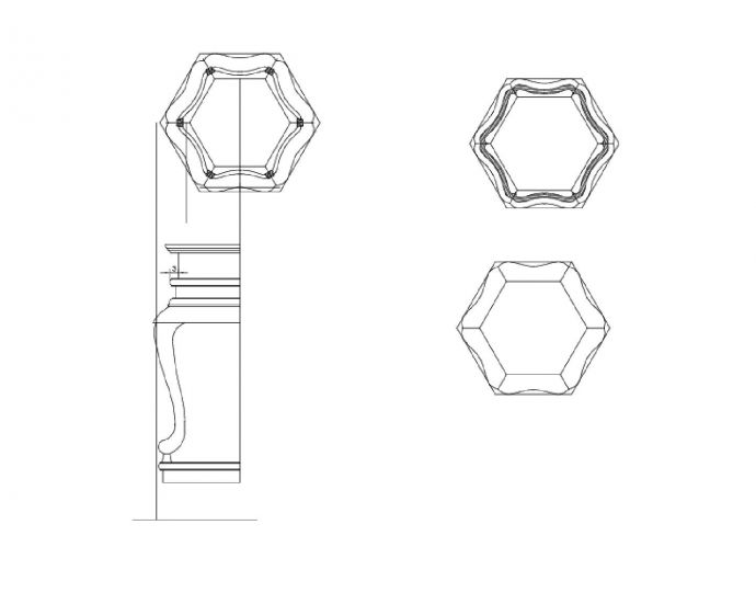 某经典款式六角花几结构大样图_图1