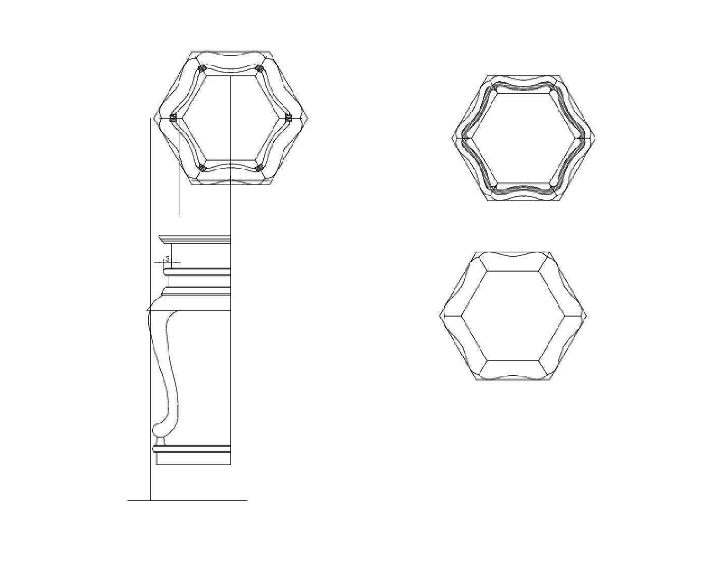 某经典款式六角花几结构大样图