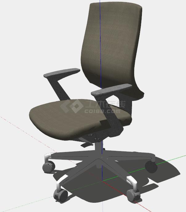 绿棕色的带扶手和旋转轮的办公椅子su模型-图二