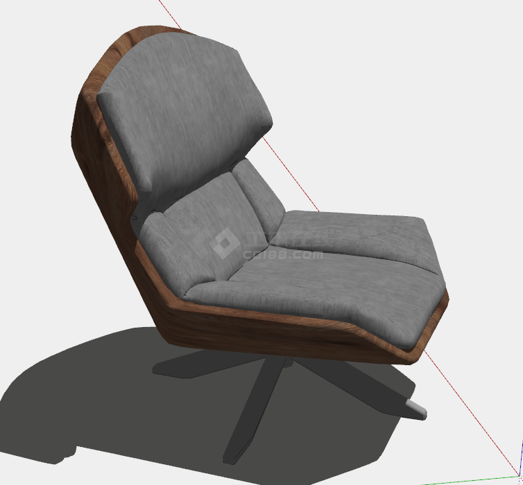 带四角支架和灰色坐垫的实木办公椅子su模型-图二