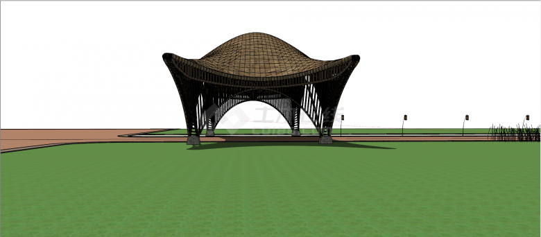 棕色塑料镂空膜结构公园入口大门su模型-图一