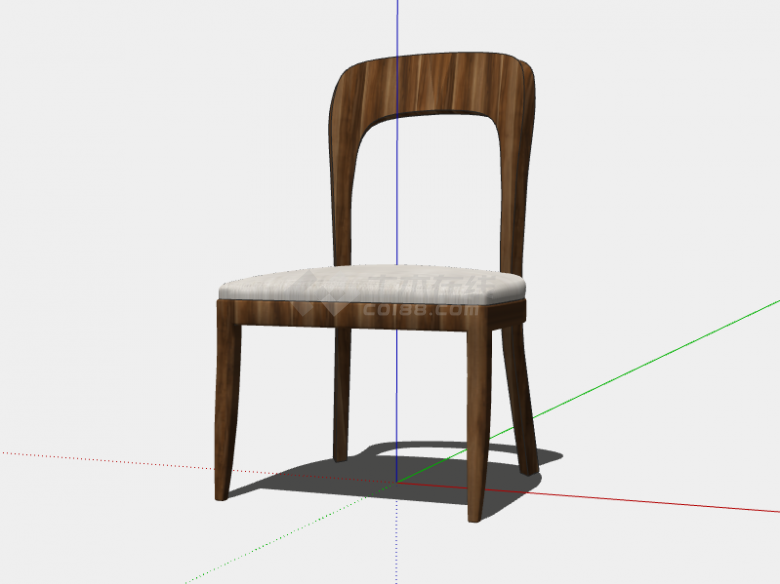 一款木制的坐垫是白色布艺的椅子su模型-图二