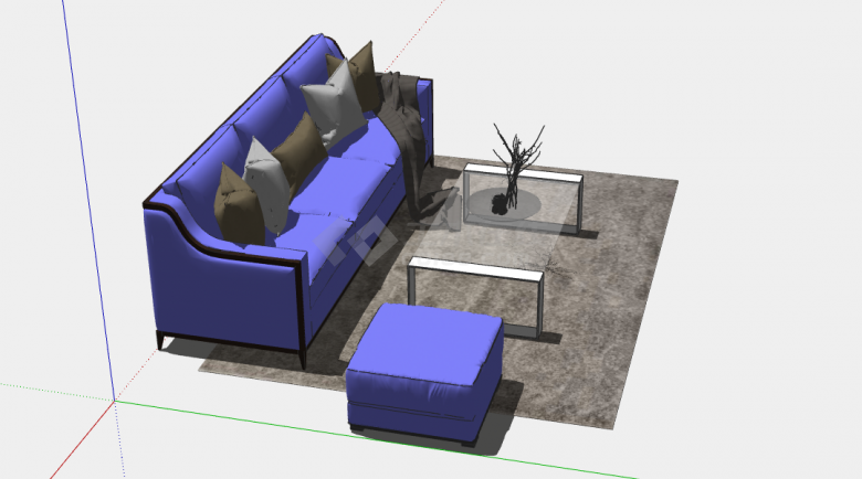 一款紫色的布艺的组合沙发su模型-图一