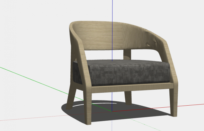 木制低矮靠背扶手椅子su模型_图1