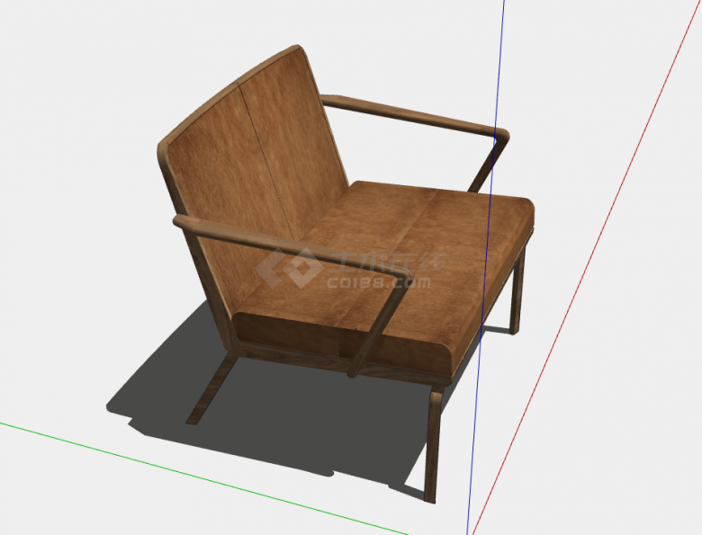 一款棕色的木制的扶手椅子su模型-图一