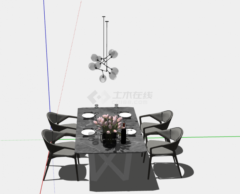 浪漫温馨家庭用餐桌椅的SU模型-图一