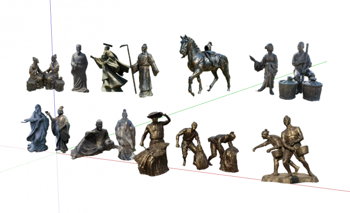 古代劳作看病铜人雕塑SU模型_图1