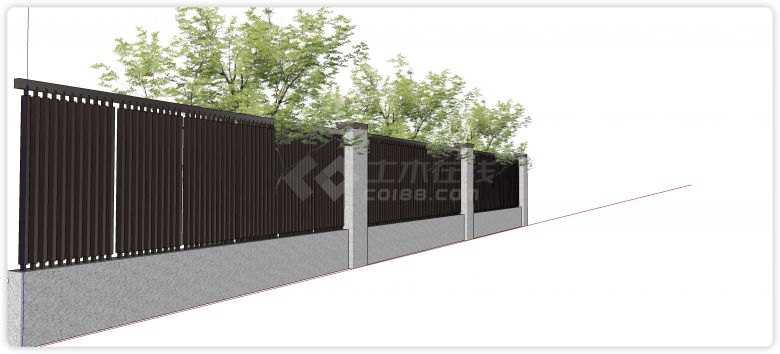 咖啡色竖线金属结构围墙su模型-图二