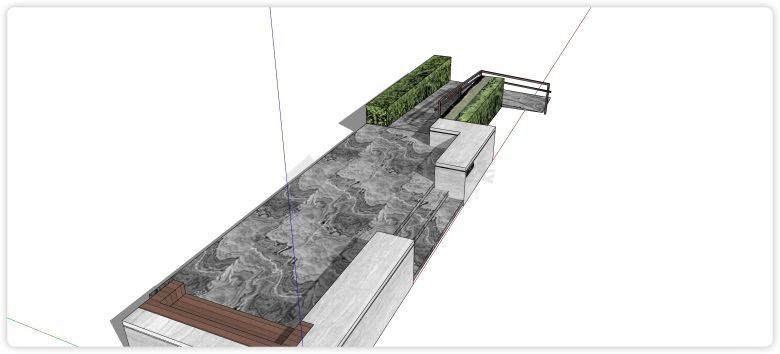水纹灰色大理石地板斜坡无障碍通道景墙围墙su模型-图二