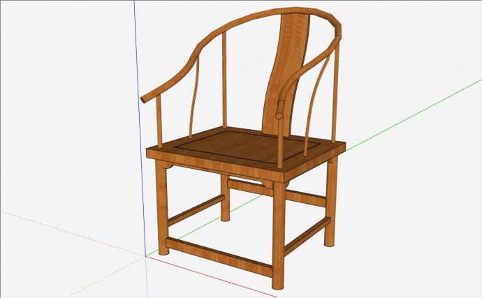 中式棕色带靠背和扶手的座椅su模型_图1