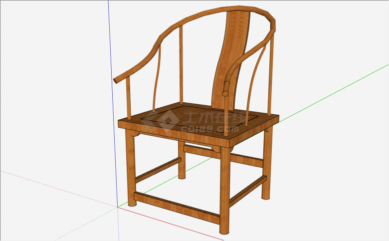中式棕色带靠背和扶手的座椅su模型-图一
