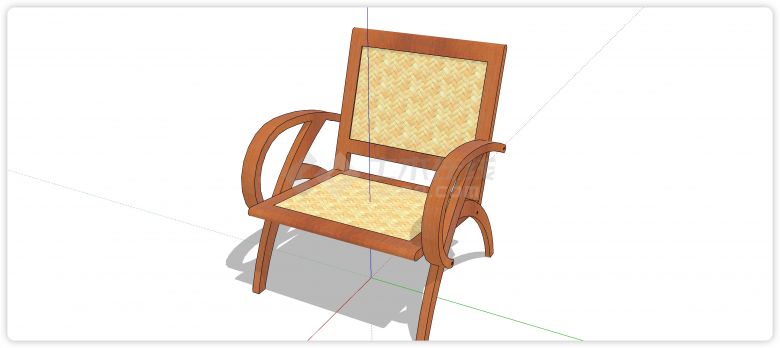 实木框架藤编靠背椅su模型-图二