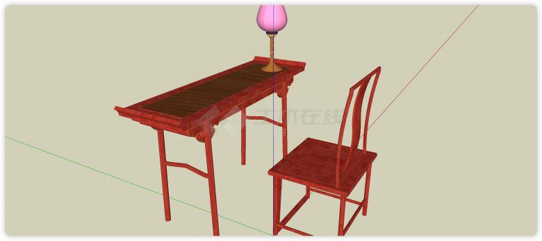 红木案台靠背凳中式家具su模型-图一