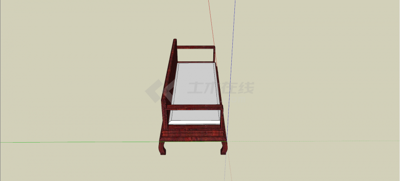 中式仿古实木一字形沙发su模型-图二