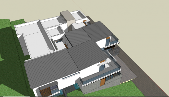 现代低层独栋别墅坡地建筑su模型_图1