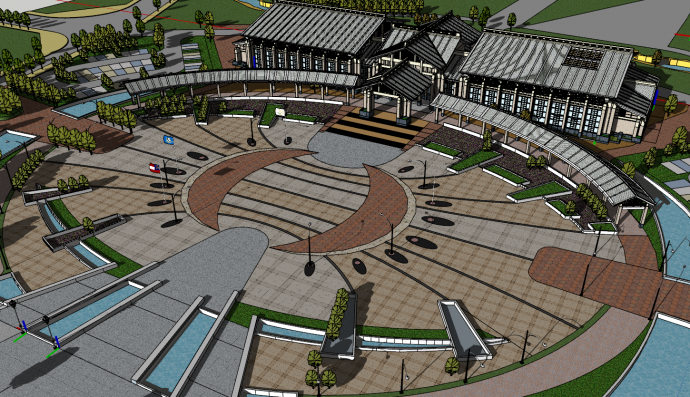 娱乐舒适的温泉广场（新中式）su模型_图1