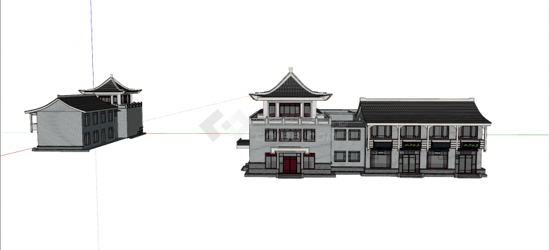 两栋中式复古三层坡顶住宅su模型-图一