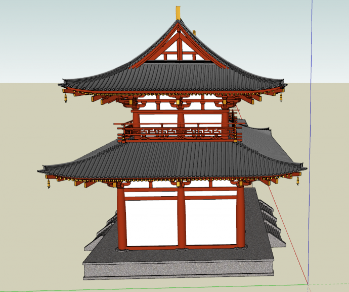 现代中式复古楼阁建筑su模型_图1