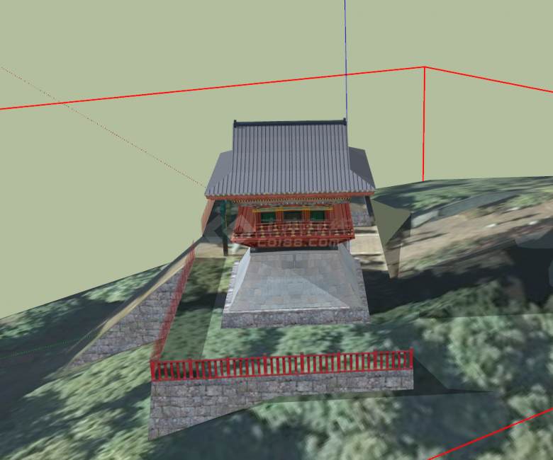 位于山顶的庙宇类日本古建筑su模型-图二