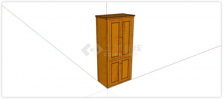 中式家具红橡木四门对开衣柜su模型-图一