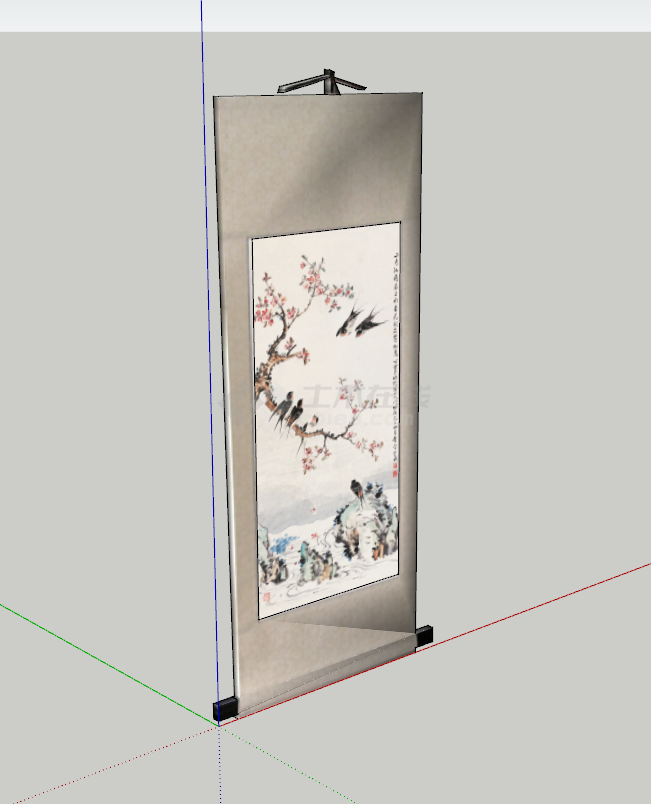 现代中式画卷摆件su模型-图二
