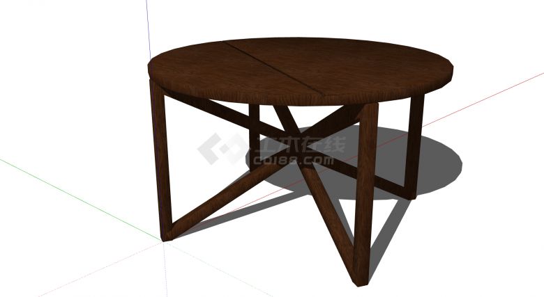 中式家具圆形实木餐桌su模型-图一