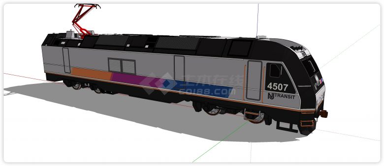 火车头灰色车厢橙色紫色配色su模型-图二
