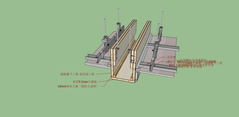 纸面石膏板分层标注吊顶su模型-图二