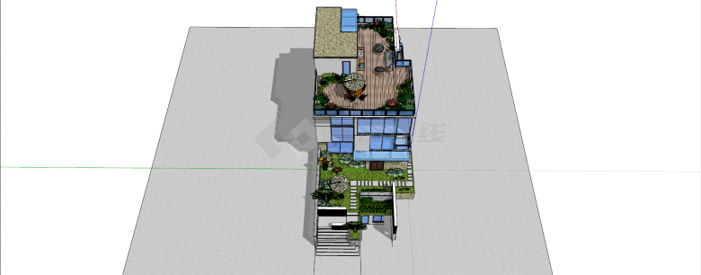 现代三层工业风格带露台花园民宿su模型-图二