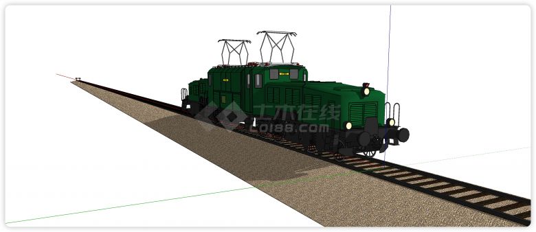 火车头绿色复古设计车厢su模型-图二